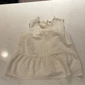 Boden Eyelet Ruffle Peplum Top - Cream — Cotton